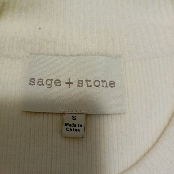 Sage + Stone Womens Cream Cropped Pullover Sweater S Ribbed Cuffs Lightweight - Picture 2 of 10